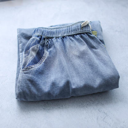 Retro Jeans Embroidered Cropped Wide-Leg Pants
