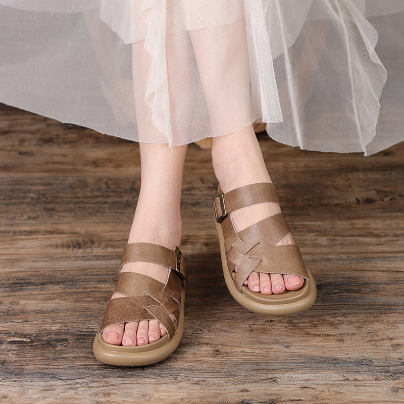 2022 Retro Leather Velcro Slippers Sandals