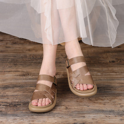 2022 Retro Leather Velcro Slippers Sandals