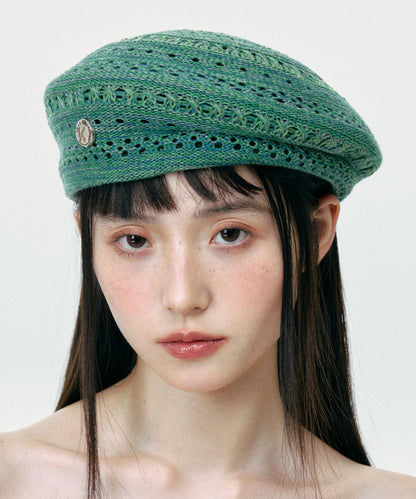 2025 New Green Hollow Out Breathable Knit Beret Hat