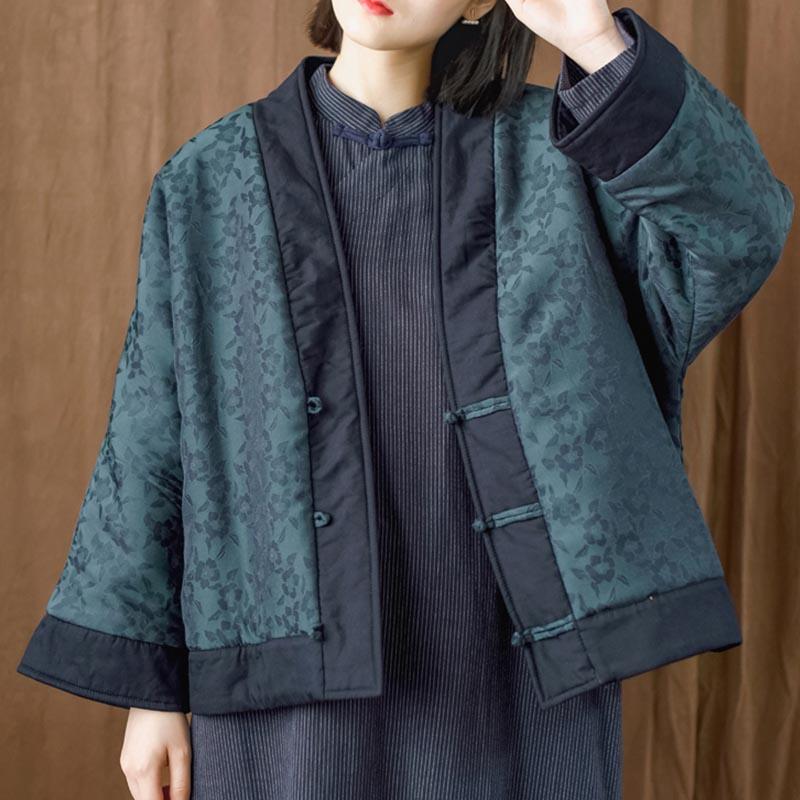 Retro Floral Cotton Linen Quilted Loose Coat