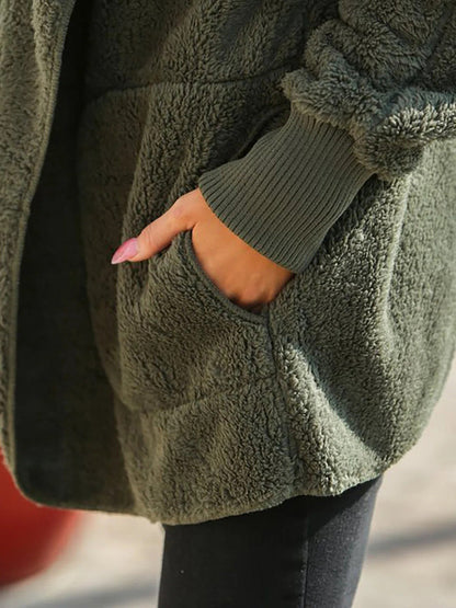 Women's Coats Loose Pocket Reversible Fleece Hooded Coat