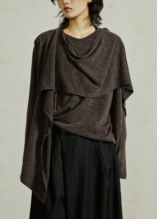 Coffee O-Neck Cozy Solid Cotton Top Fall