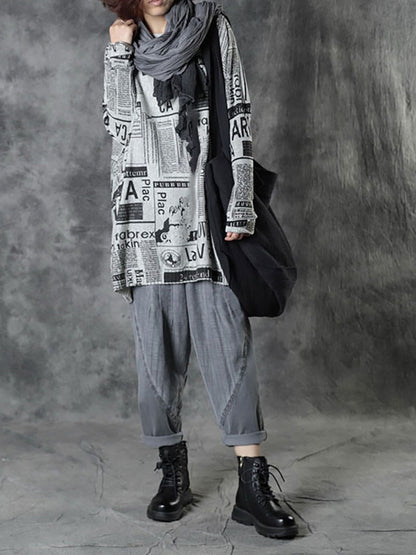 Plus Size - Women Autumn Loose Letter Printed Sweater