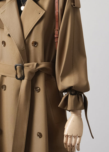 Classy Khaki Notched Double Breast Cotton Trench Spring