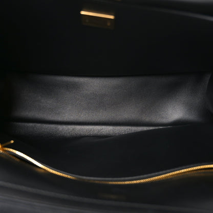 Natural Smooth Calfskin Medium Rodeo Top Handle Handbag  Black