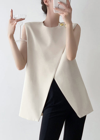 Stylish White Asymmetrical Solid Spandex Tank Sleeveless