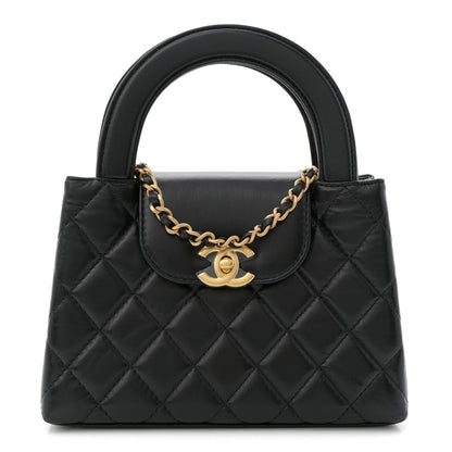 Shiny Aged Calfskin Quilted Nano Kelly Shopper Black