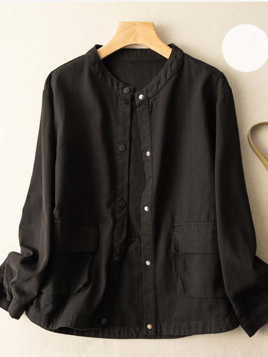 Women's Natural Fabric Single-breasted Minimalist Style Coat With Pockets