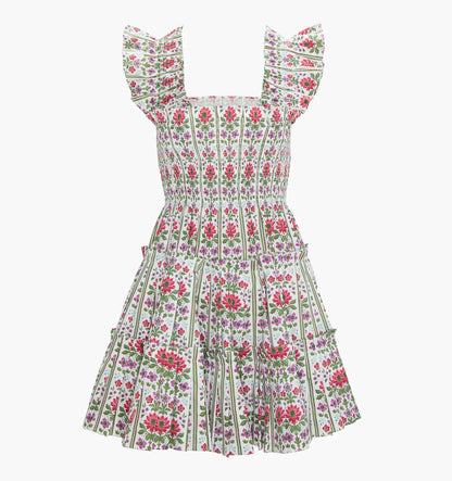 Couturebudthe Charlotte Nap Dress - Green Floral Block Stripe