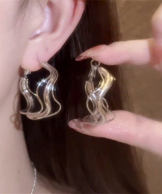 Chic Silk Metal Asymmetrical Hollow Out Hoop Earrings