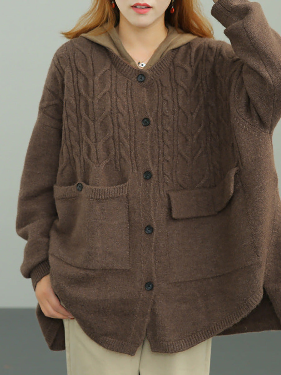 Plus Size - Knitted Irregular Hem Breasted Cardigans Sweater