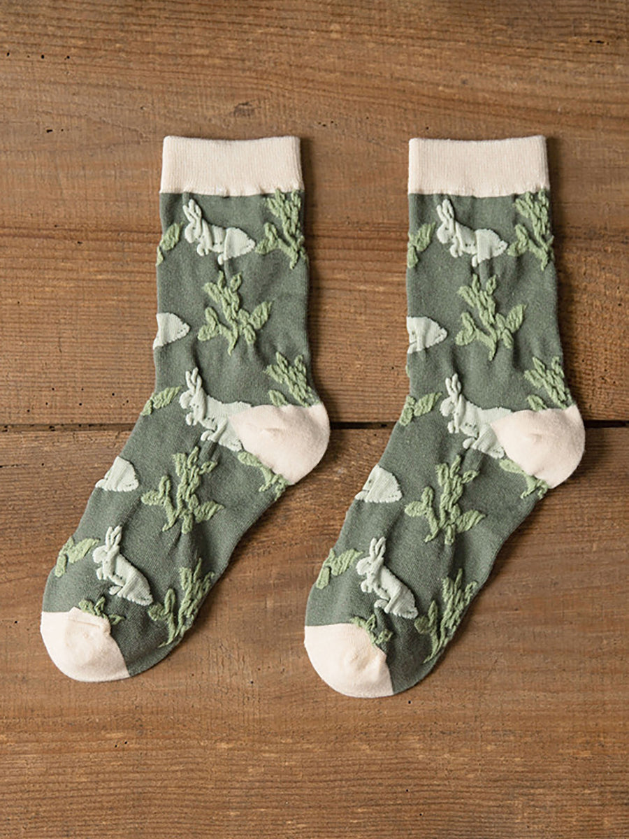 5 Pairs Floral Women Casual Cotton Autumn Winter Socks