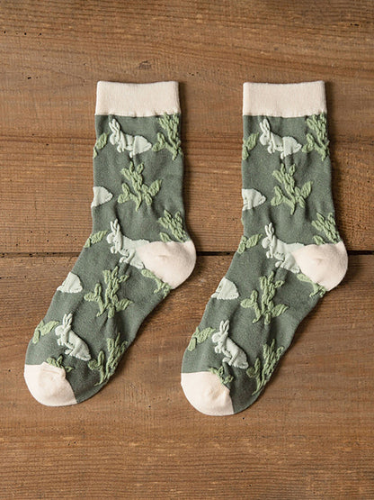 5 Pairs Floral Women Casual Cotton Autumn Winter Socks