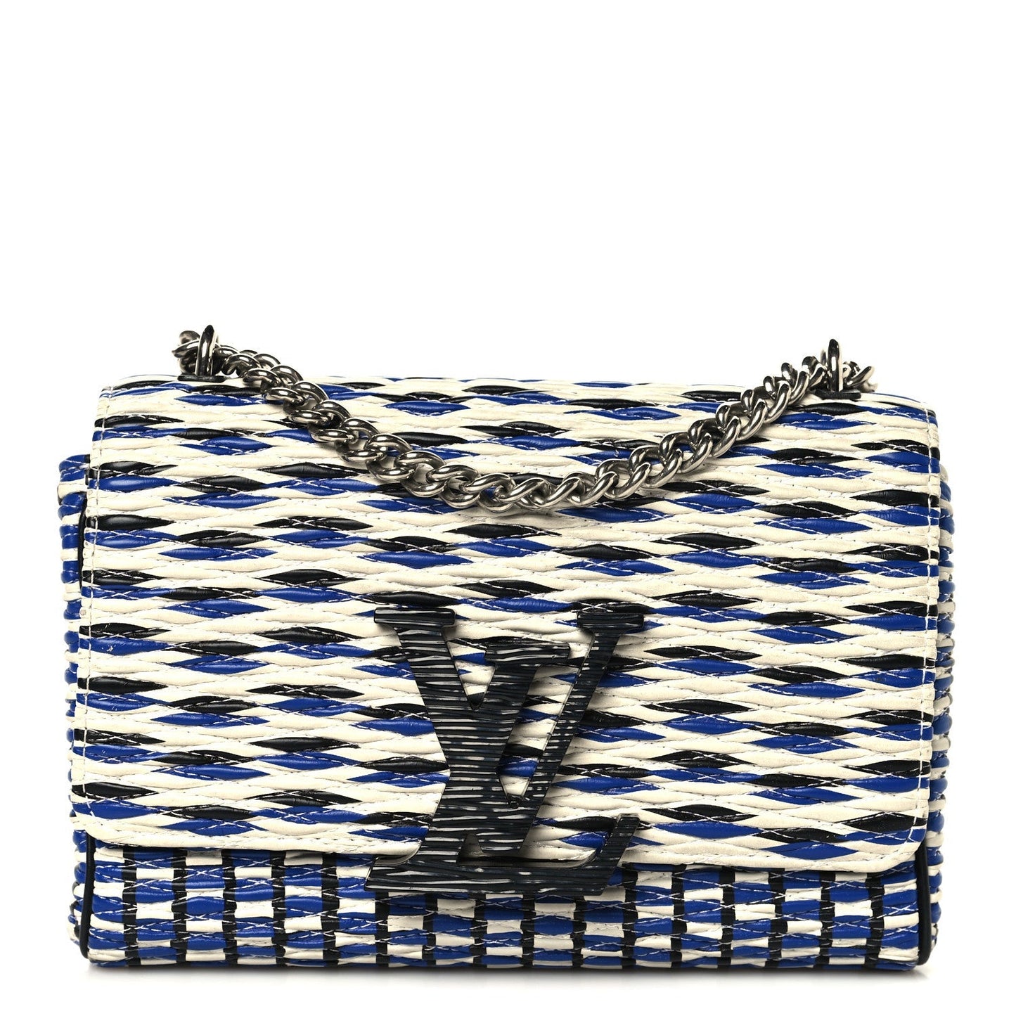 Calfskin Epi Smock Louise MM Chain Clutch Blue White Black