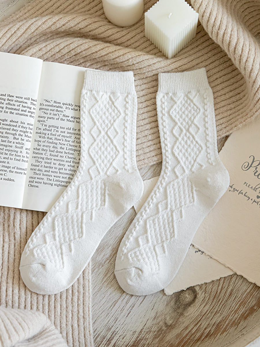 8 Pairs Wool Vintage Solid Women Socks