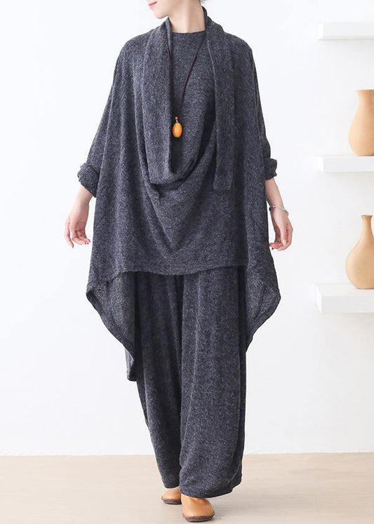 Bohemian o neck asymmetric tunic top Outfits gray shirts