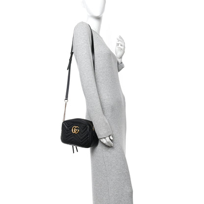 Calfskin Matelasse Small GG Marmont Chain Shoulder Bag Black