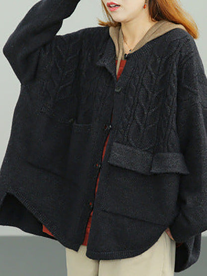 Plus Size - Knitted Irregular Hem Breasted Cardigans Sweater