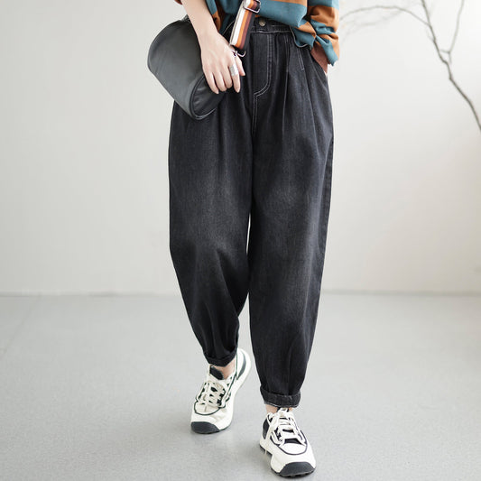 Summer Autumn Solid Loose Cotton Harem Jeans
