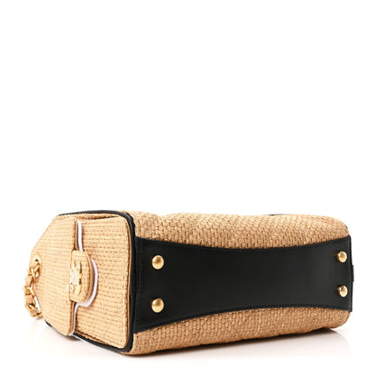 Braided Raffia Calfskin Quilted Mini Chanel 25 Handbag Beige Black
