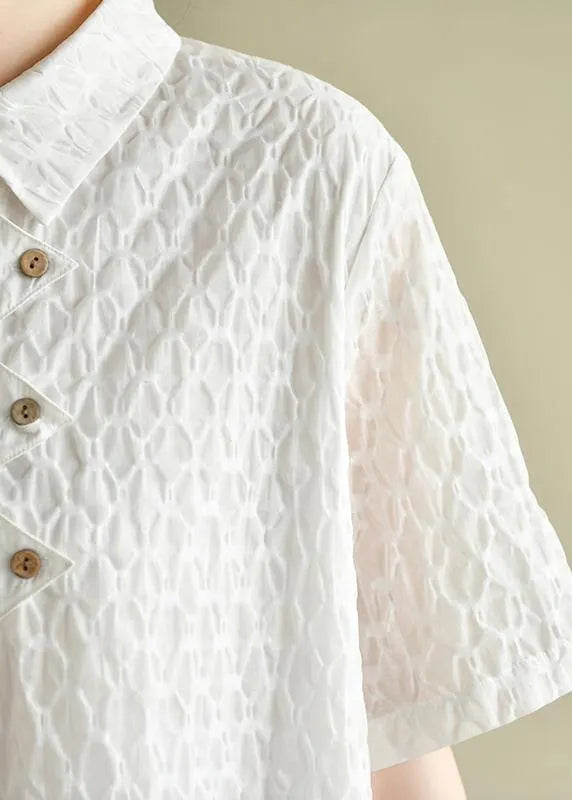 Chic lapel summer quilting dresses Inspiration white dotted Dress