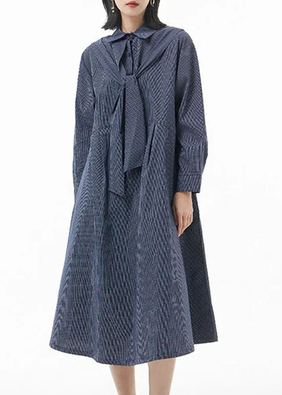 Casual Blue Peter Pan Collar Striped Patchwork shirt Dresses Spring