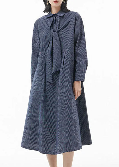 Casual Blue Peter Pan Collar Striped Patchwork shirt Dresses Spring