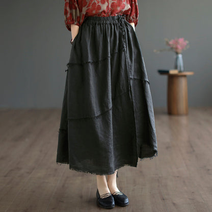 Cozy Autumn Casual Trim Linen A-Line Skirt