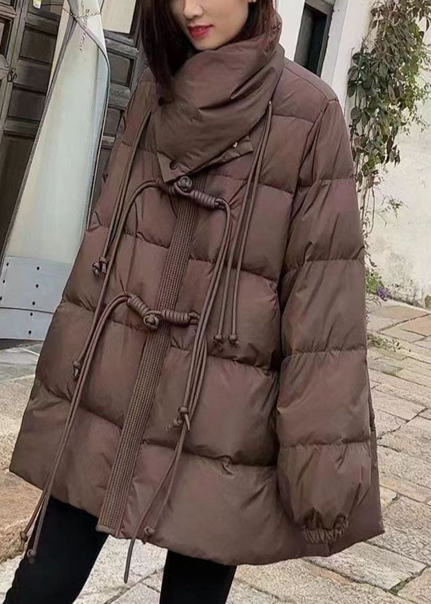 Original Design Coffee Scarf Collar Oriental Button Duck Down Winter Coats