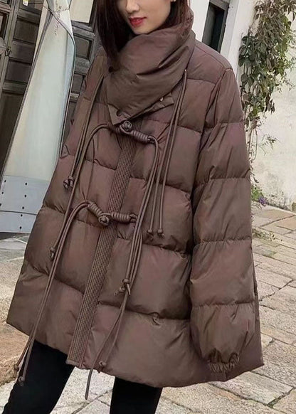 Original Design Coffee Scarf Collar Oriental Button Duck Down Winter Coats