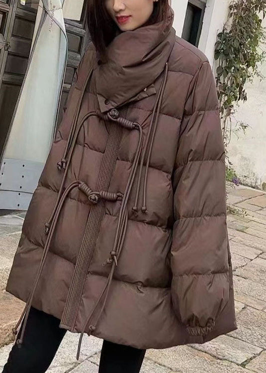 Original Design Coffee Scarf Collar Oriental Button Duck Down Winter Coats