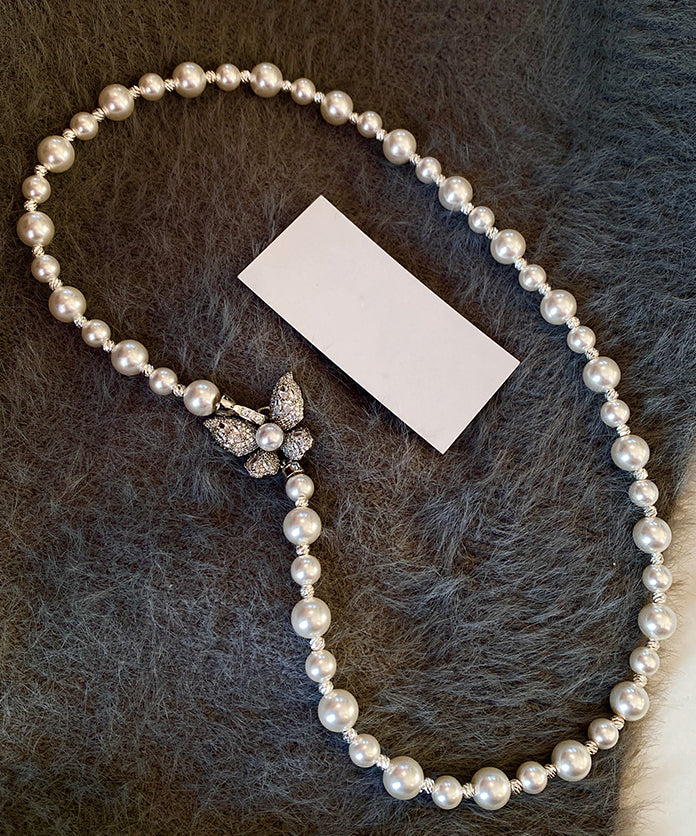 Elegant Versatile Zircon Butterfly Pearl Necklace