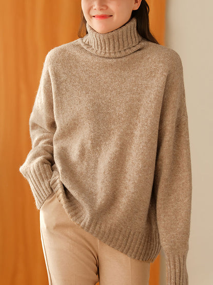 Women Winter Casual Soft Knitted Solid Loose Sweater