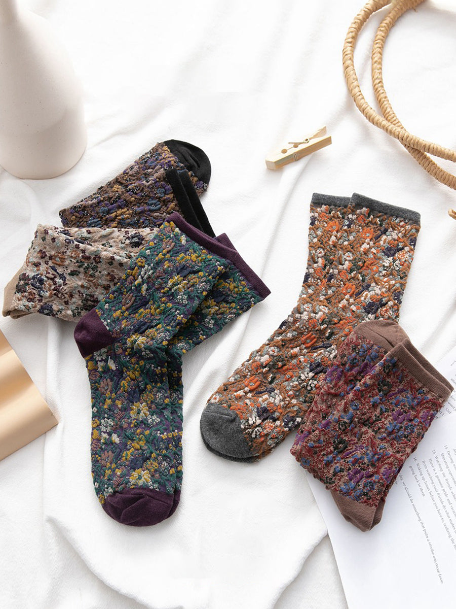 5 Pairs Winter Women Thick Retro Socks