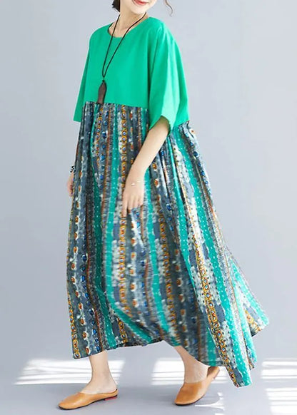 Classy patchwork prints cotton dresses Fashion Ideas green o neck Dresses sundress