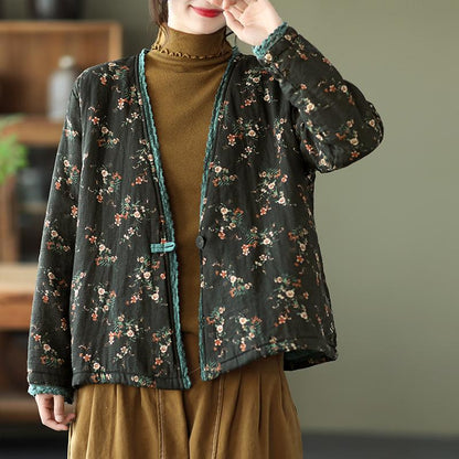 Autumn Winter Loose Floral Thick Cotton Coat