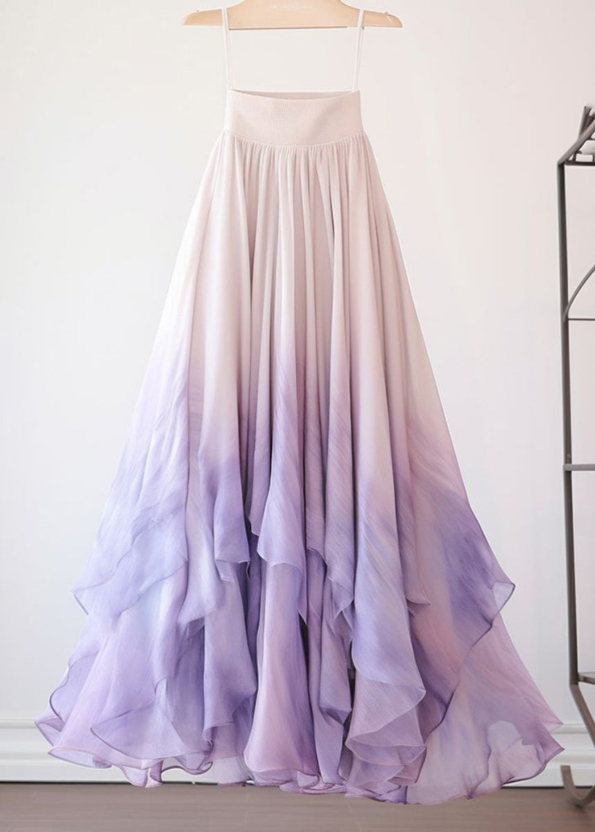 Fashion Purple Gradient Color High Waist Chiffon Skirts Summer