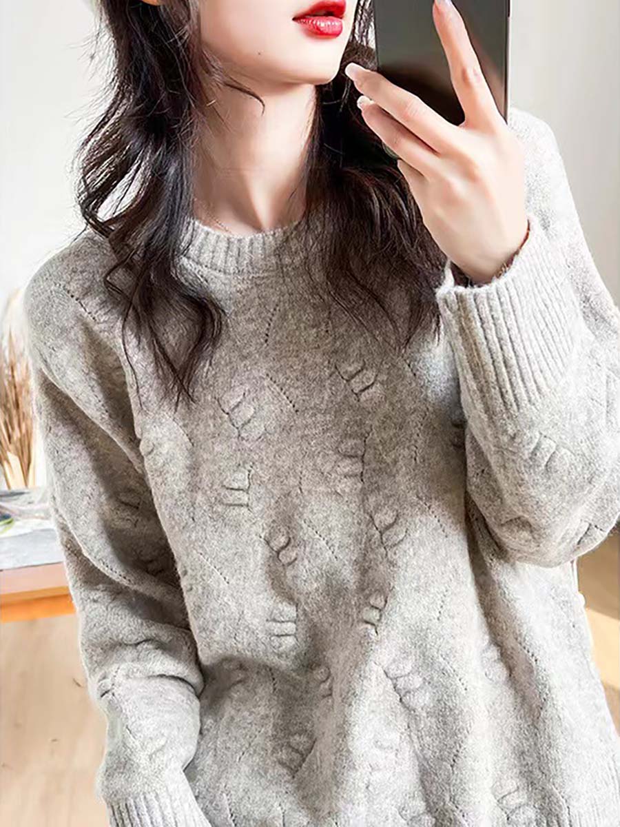 Women Winter Vintage Knitted Solid Warm Loose Sweater