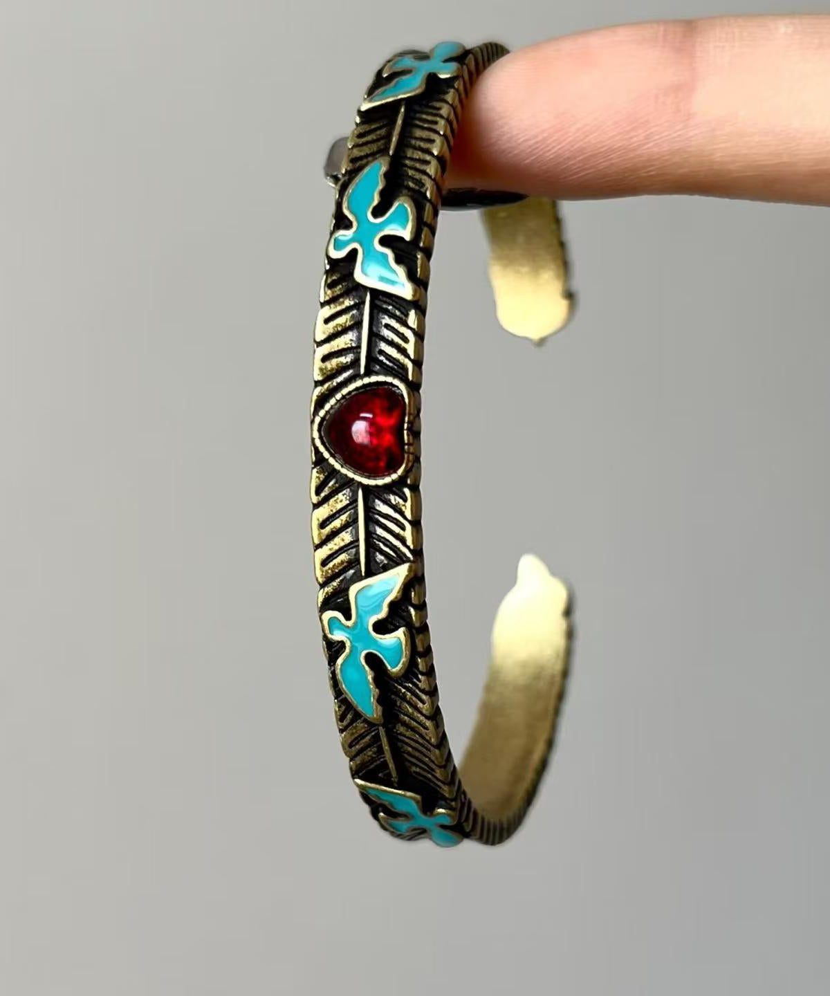 Chinese Style Sterling Silver Gem Stone Flying Bird Cuff