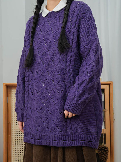 Women Winter Artsy Rhomboids Knitted Loose Sweater