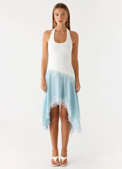 Brionee Midi Dress - Pale Blue & White