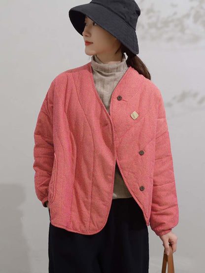 Women Vintage Solid Loose Button Cotton linen Jacket