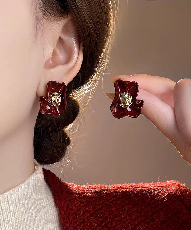 Unique Design Of Red Petal Stud Earrings
