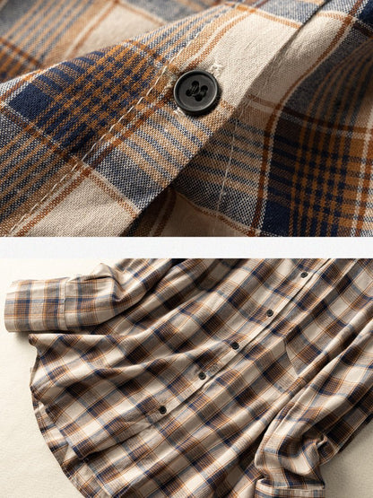 100% Natural Fabric Vintage Loose Mid Length Plaid Shirt