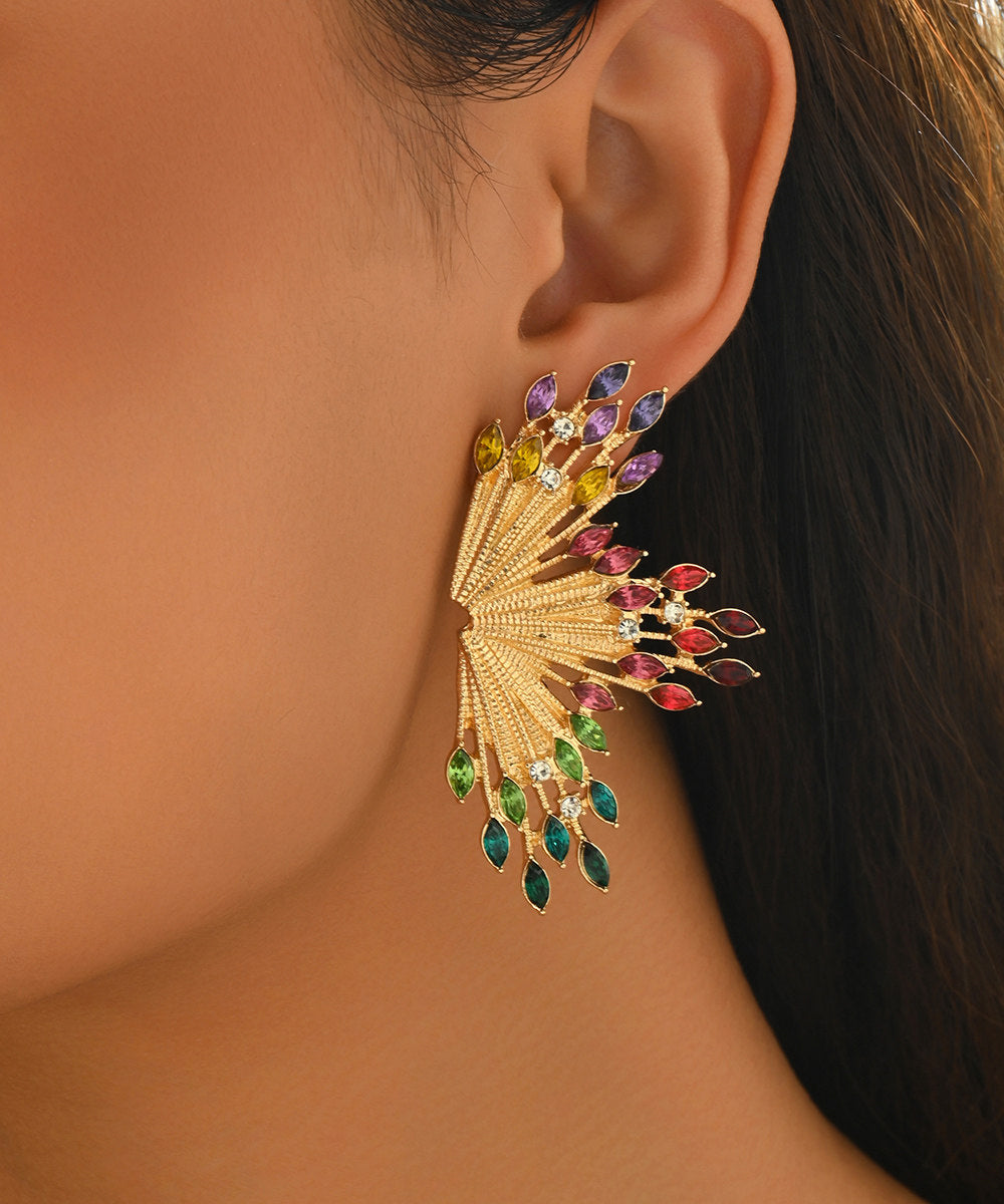 Beautiful Colorful Zircon Fan-shaped Fireworks Stud Earrings