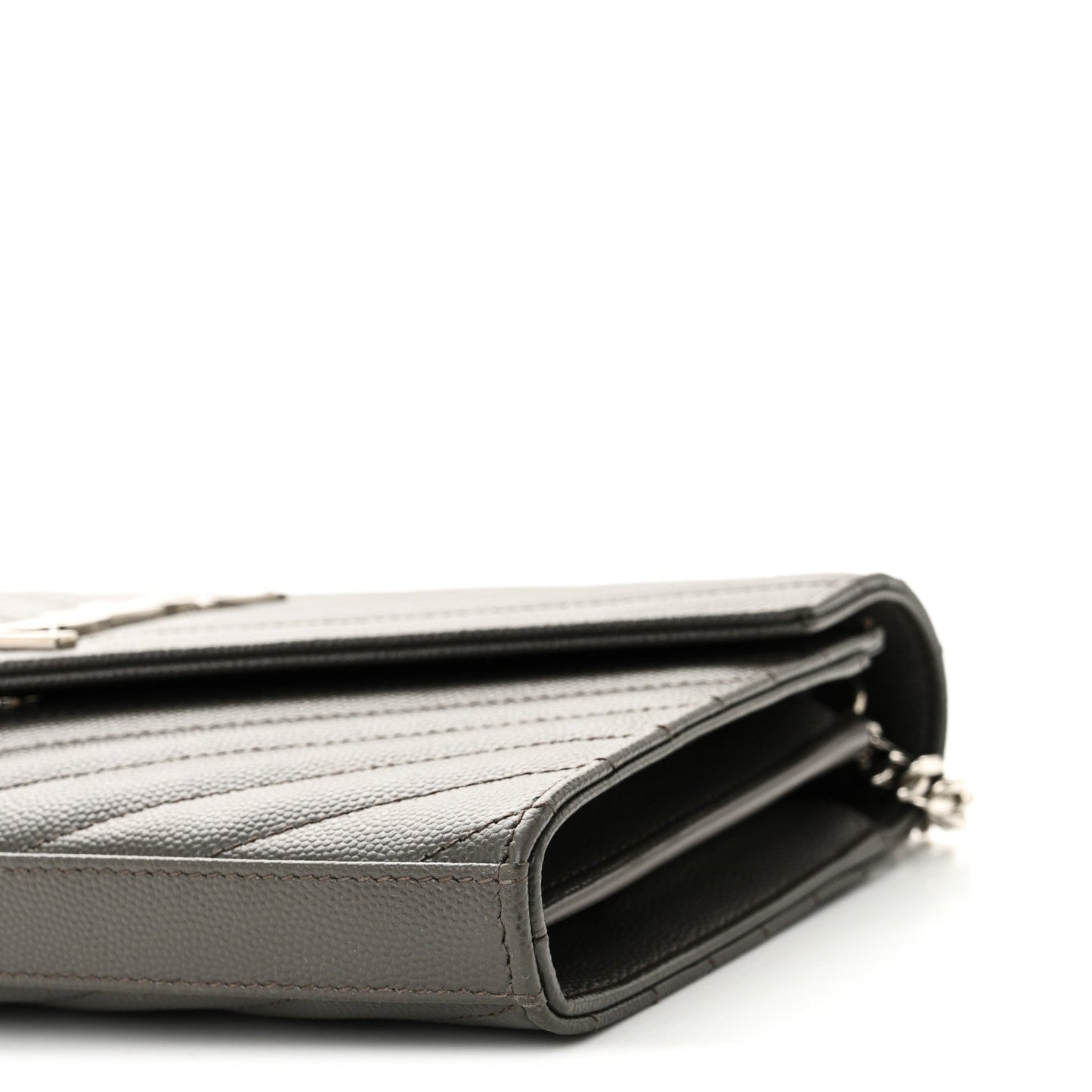 Grain De Poudre Matelasse Chevron Monogram Chain Wallet Fog