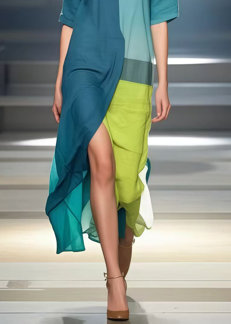 Art Asymmetrical Design Side Open Cotton Ankle Dress Summer
