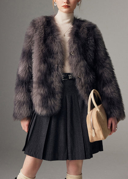 DIY Grey Oversized Tie Dye Faux Fox Fur Coats Winter
