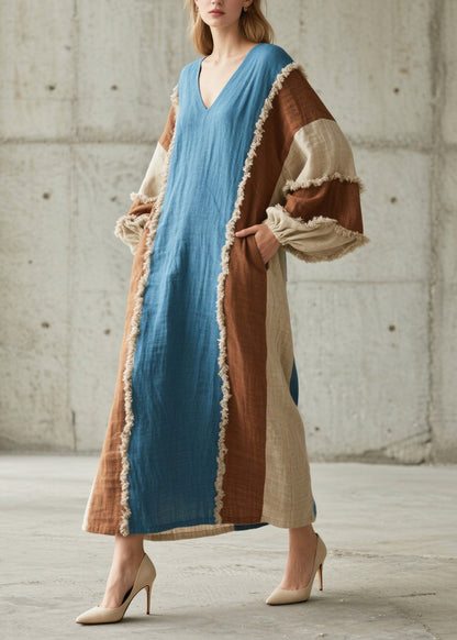 Unique Mixed Color Oversized Patchwork Faux Fur Dress Fall